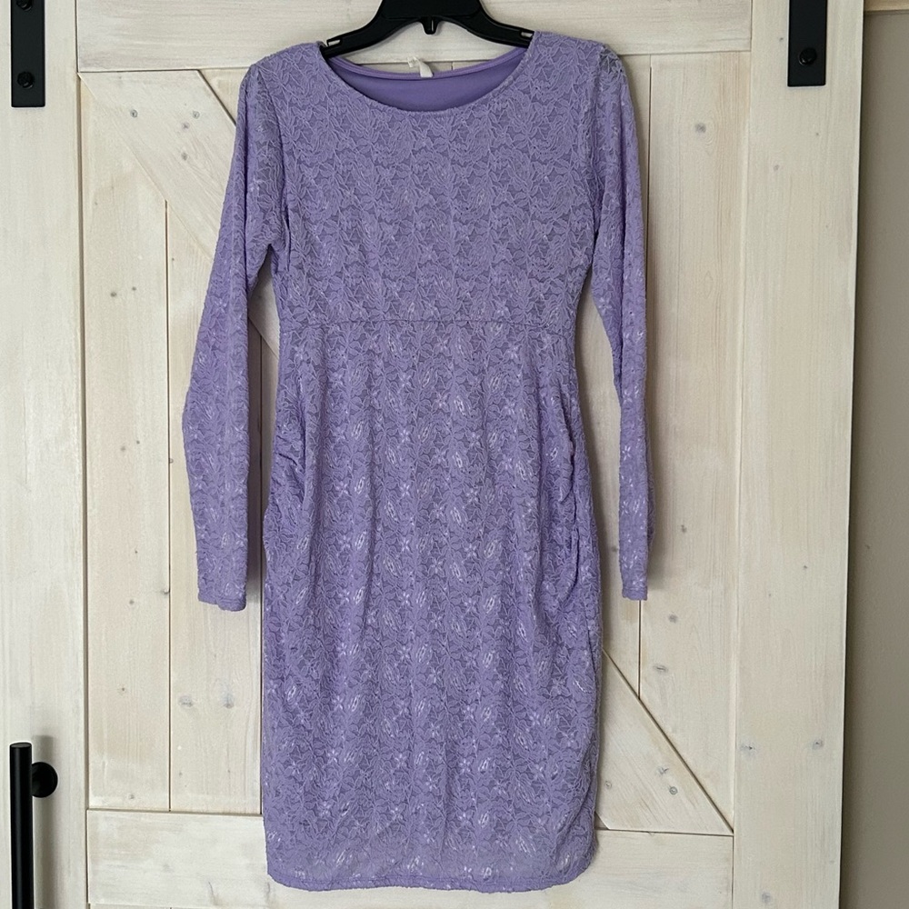 Maternity pink blush purple dress lace long sleeve bodycon small short